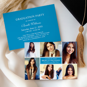 Elegant Teal Blue Photo Collage Graduation Party Invitation