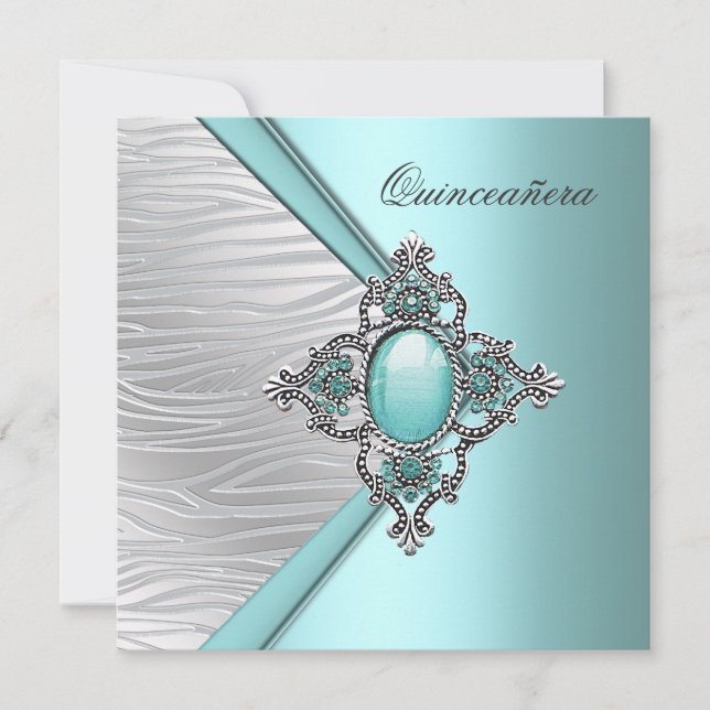 Elegant Teal Blue Quinceanera Invitation (Front)