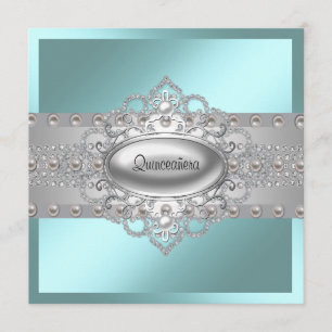 Elegant Teal Blue Quinceanera Invitations