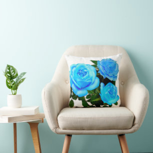 Elegant teal blue roses blue floral blue flowers throw pillow