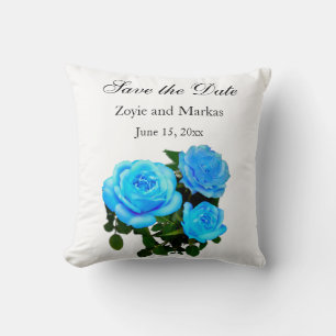 Elegant teal blue roses blue floral blue flowers throw pillow