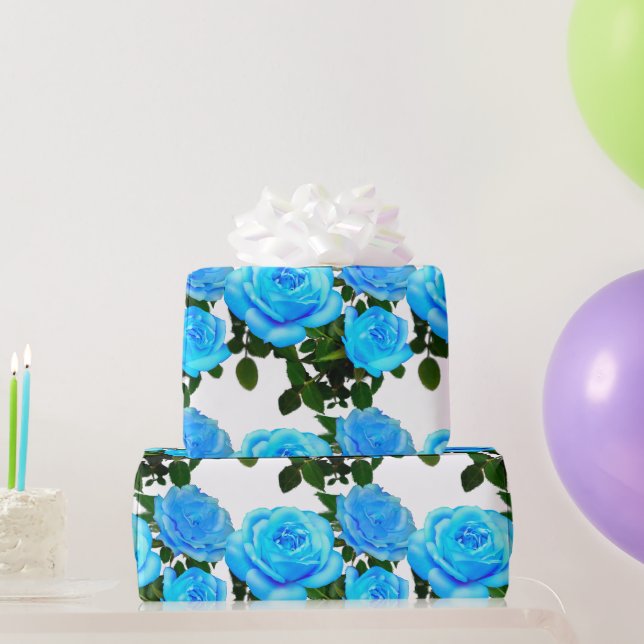 Elegant teal blue roses blue floral blue flowers wrapping paper (Party Gifts)