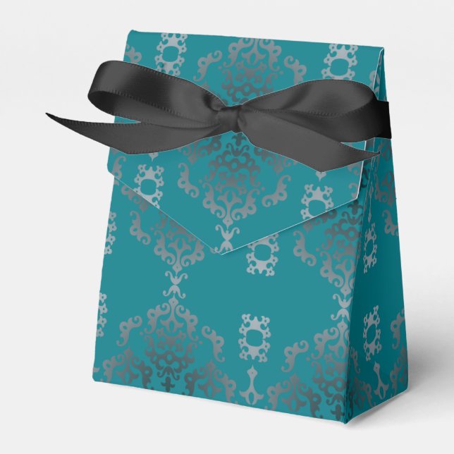Elegant Teal Blue Scroll - Favour Box (Front Side)