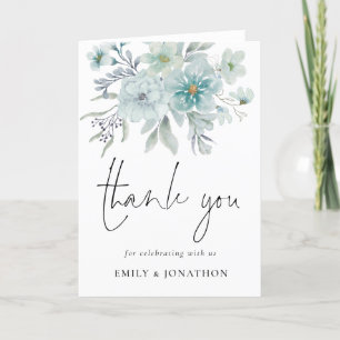 Elegant Teal Blue Sea Mist Floral Thank You  Card