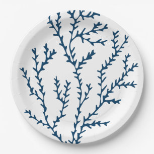 Elegant Teal Blue Seaweed Pattern - Ocean Themed Paper Plate