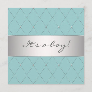 Elegant Teal Blue Silver Boy Shower Invitation