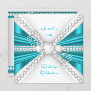 Elegant Teal Blue Silver Diamond Birthday Party Invitation
