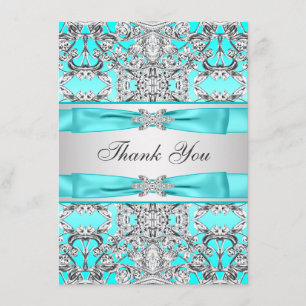 Elegant Teal Blue Silver Thank You Card