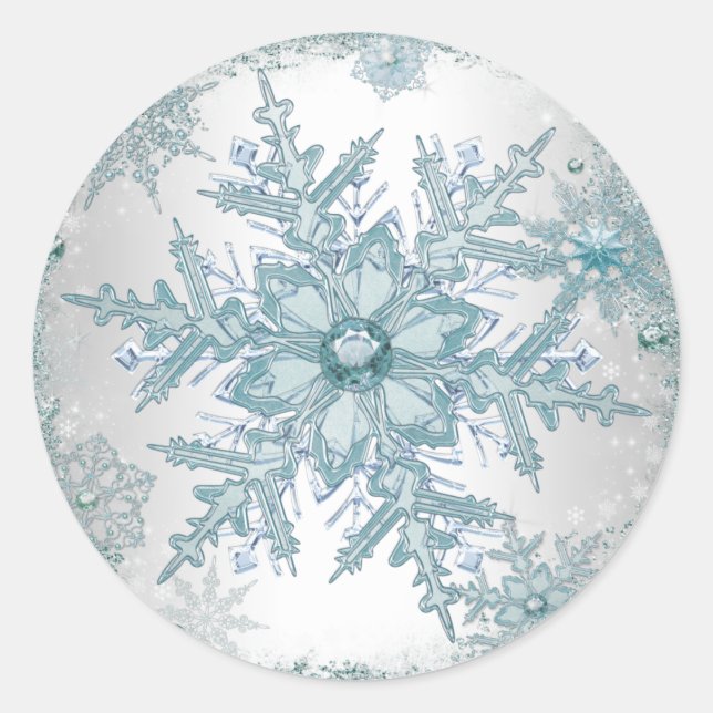 Elegant Teal Blue Snowflake Stickers (Front)