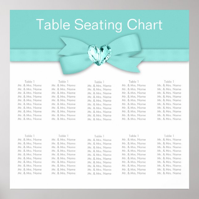 Elegant Teal Blue Wedding Seating Chart (Front)