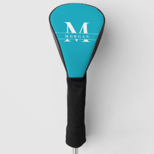 Elegant Teal Blue White Monogram Name personalized Golf Head Cover
