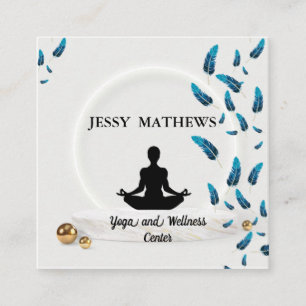 ELEGANT TEAL BLUE ZEN MEDITATION YOGA POSE SQUARE BUSINESS CARD