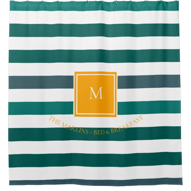 Elegant Teal Blues White Striped Monogram B & B (Front)