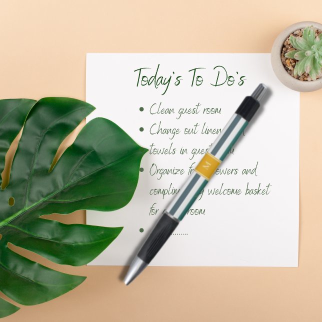 Elegant Teal Blues White Striped Monogram B & B Pen (Creator Uploaded)