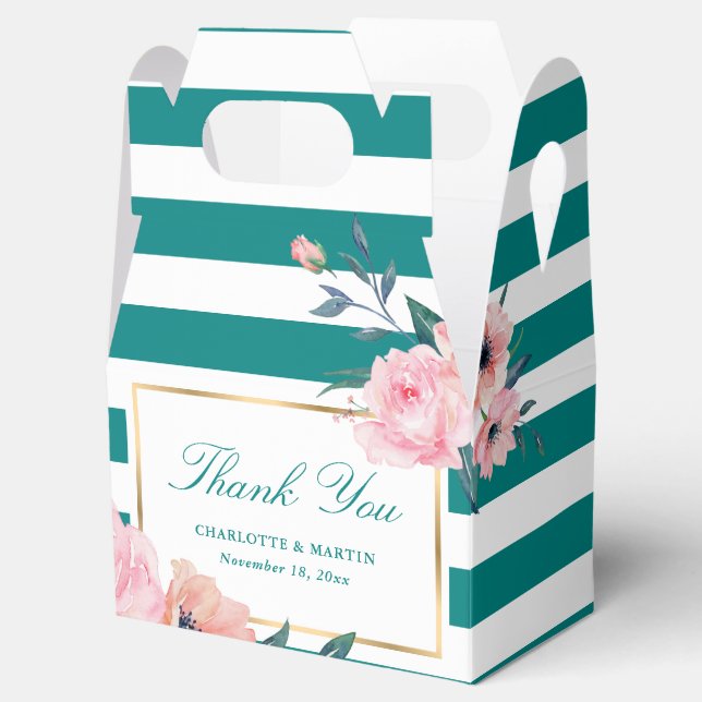 Elegant Teal Blush Pink Floral Wedding Favor Box (Opened)