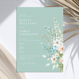 Elegant Teal Boho Chic Wildflower Floral Wedding  Invitation