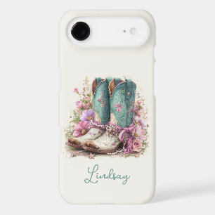 Elegant Teal Boots with Flowers Monogrammed