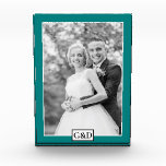 Elegant teal border and initials wedding photo block<br><div class="desc">Elegant teal border and initials wedding Photo Block. A lovely photo block for the newlyweds. It showcases a black and white photo of the couple,  a teal border and the couple's initials in a frame on the bottom centre.</div>