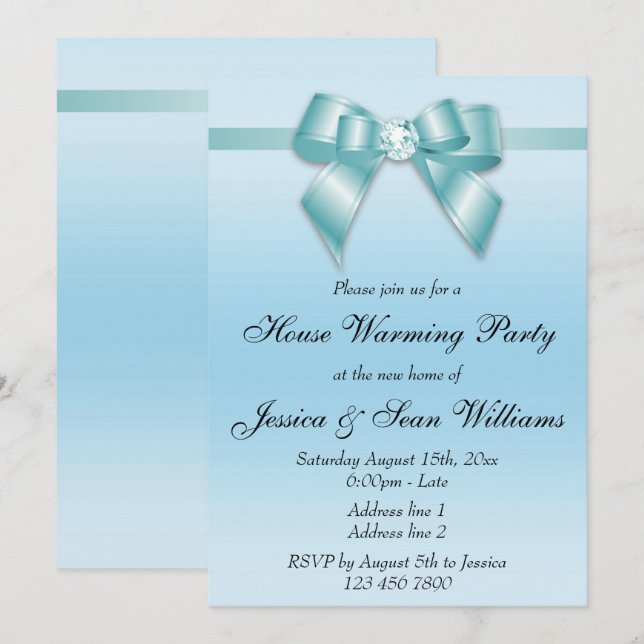 Elegant Teal Bow House Warming Party Invitation (Front/Back)