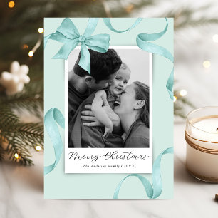 Elegant Teal Bow Photo Christmas Holiday Card