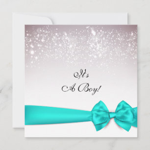 Elegant Teal Bow Sparkles Baby Shower Invitation