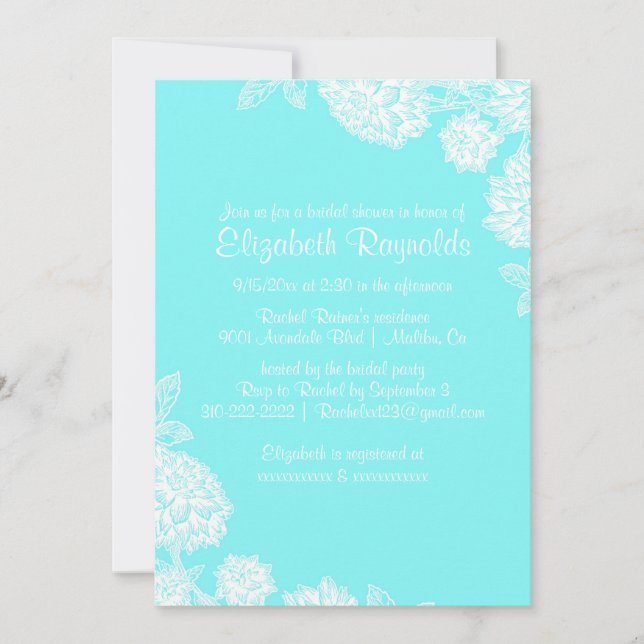 Elegant Teal Bridal Shower Invitations (Front)