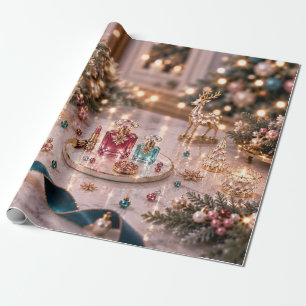 Elegant Teal Burgundy Christmas Beauty Wrapping Paper