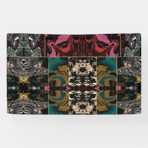 Elegant Teal Burgundy Gold Marble Liquid Abstract Banner