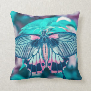 Elegant Teal Butterfly Close-up   Throw Pillow