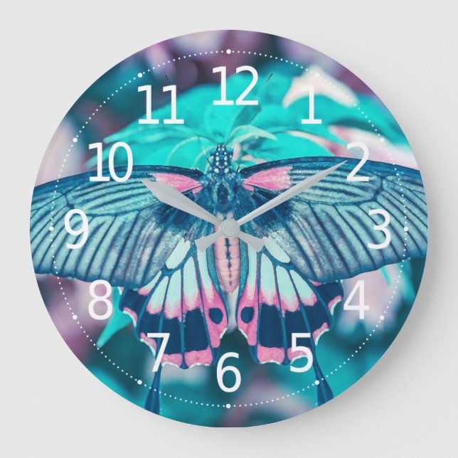 Elegant Teal Butterfly Close-up | Wall Clock (Front)