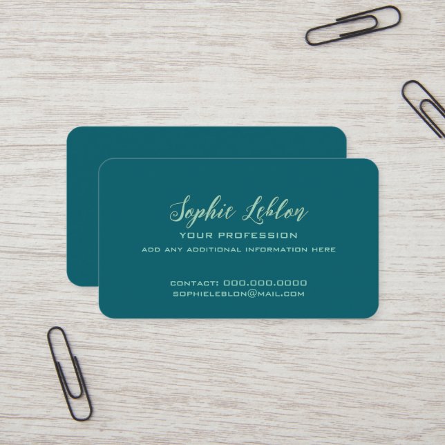 Elegant Teal Card with Script Name (Front/Back In Situ)