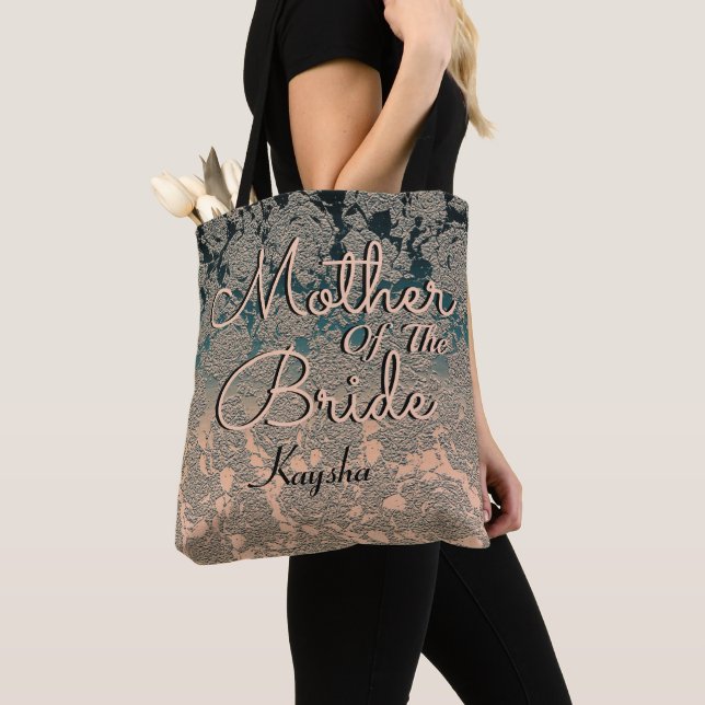 Elegant Teal Champagne Mother Of The Bride Tote Bag (Close Up)