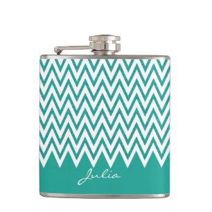 Elegant Teal Chevron Custom Flask