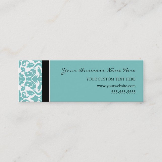 Elegant Teal Damask Business Cards (Front)