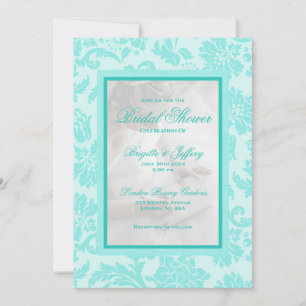 Elegant teal damask custom wedding bridal shower invitation