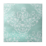 Elegant Teal Damask Tile<br><div class="desc">White damask filigree and floral pattern on softly shaded pastel teal background.</div>