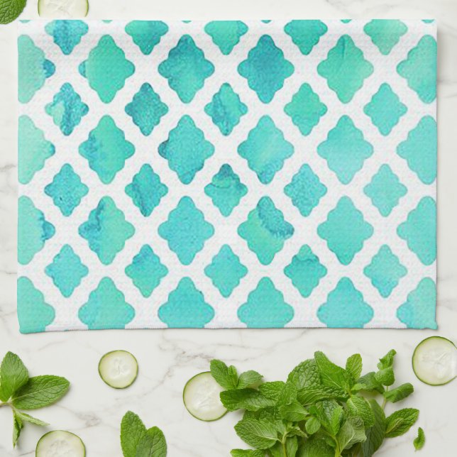 Elegant Teal Design Kitchen Towel (Folded)