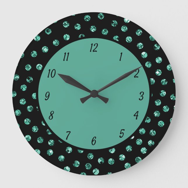 Elegant Teal Diamond Gems Glam Sparkle Large Clock (Front)