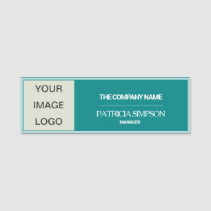 Elegant Teal Distinction: Personalized LOGO, TEXT Name Tag