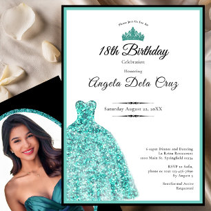 Elegant teal dress 18th birthday debut invitation