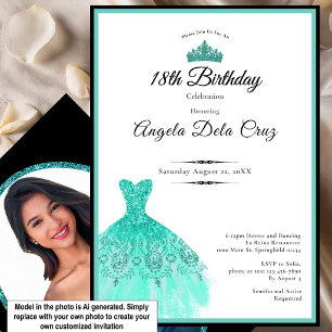 Elegant teal dress 18th birthday debut invitation