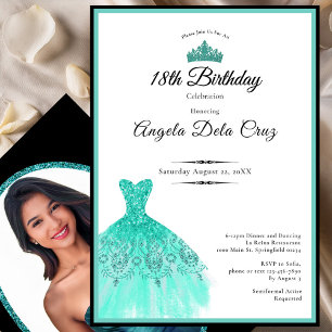 Elegant teal dress 18th birthday debut invitation