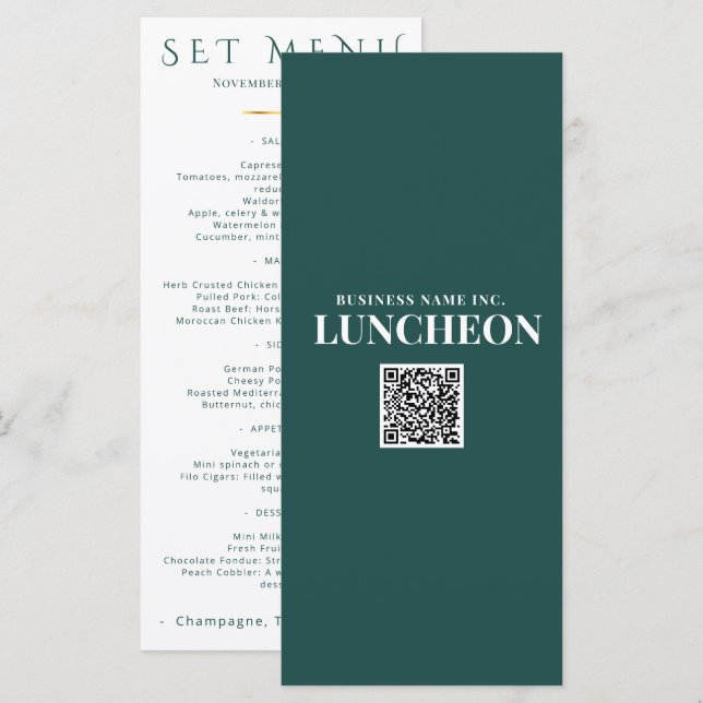 Elegant Teal Event Menu Logo Corporate Wedding (Front/Back)