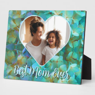 Elegant teal floral Best Mom Ever photo template Plaque
