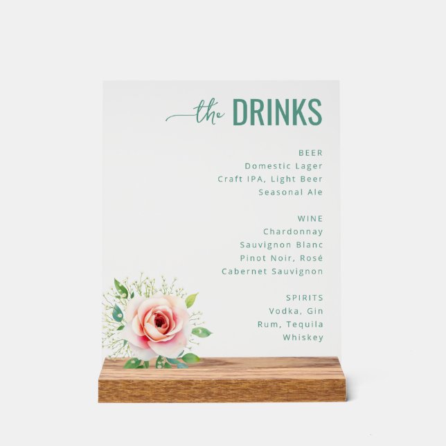 Elegant Teal Floral Beverage Menu (Recto)