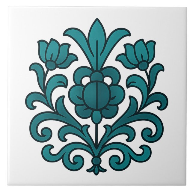 Elegant Teal Floral Mandala Stained Glass  Tile (Front)
