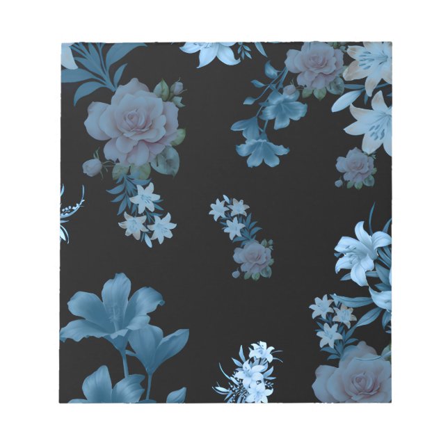 Elegant Teal Floral Pattern Notepad (Front)