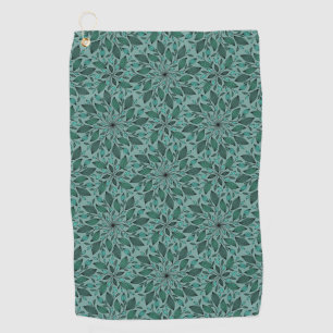 Elegant Teal Floral Pattern with Leaf Mandala Golf Towel
