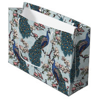 Elegant Teal Floral Peacocks and Magnolia Flowers