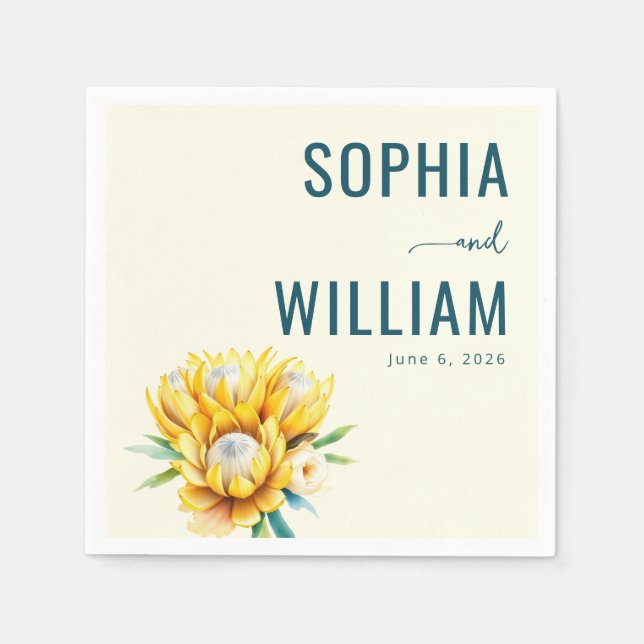 Elegant Teal Floral Protea Napkin (Front)